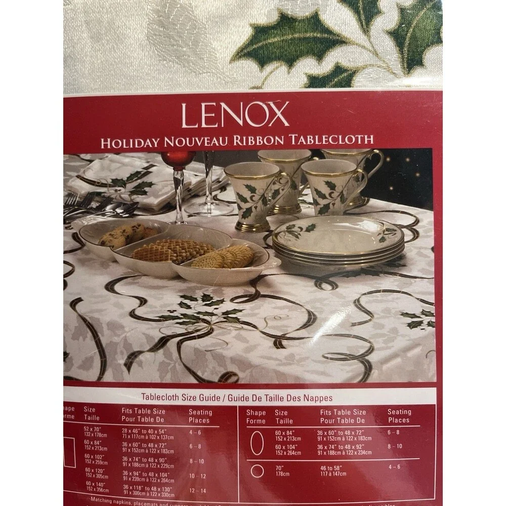 Lenox Holiday Nouveau Plaid Ribbon 52x70” Tablecloth NEW